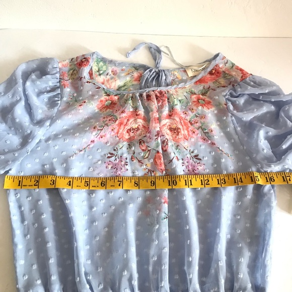 MERAKI Blouse Women's Size S Blue Floral Sheer Long Sleeve Kawaii Girlcore NWT - Picture 6 of 13